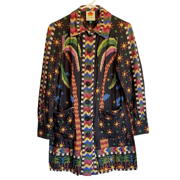 Farm Rio Macaw Night Linen-Blend Mini Dress Pockets Linen Viscose Size XS - Picture 2 of 15